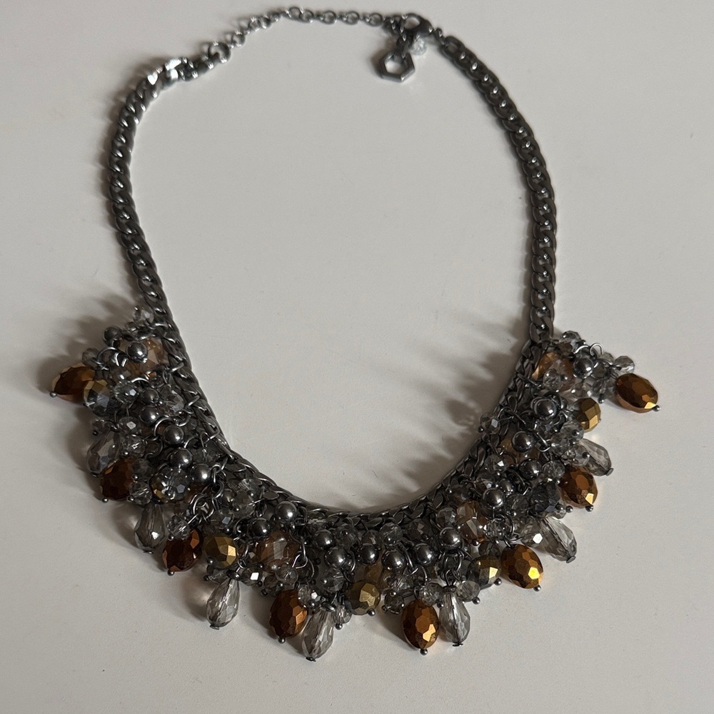 Elegant Silver and Brown Statement Necklace